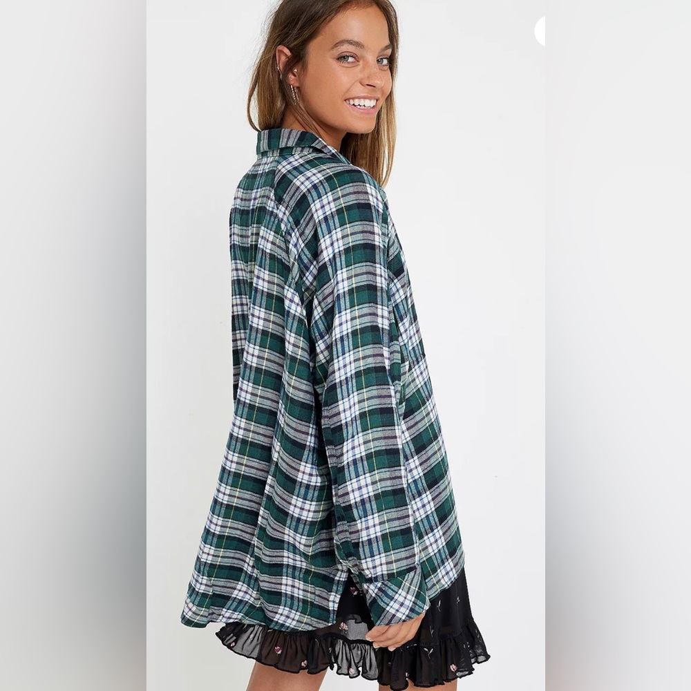 Urban Outfitters UO Brendan Green Drapey Flannel Button Down Shirt, Women’s L